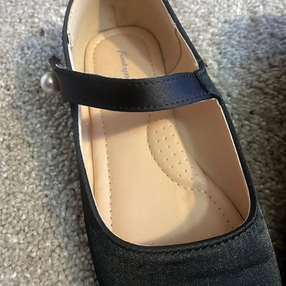 Funky monkey black satin shoes ballet flats with pearls size 1